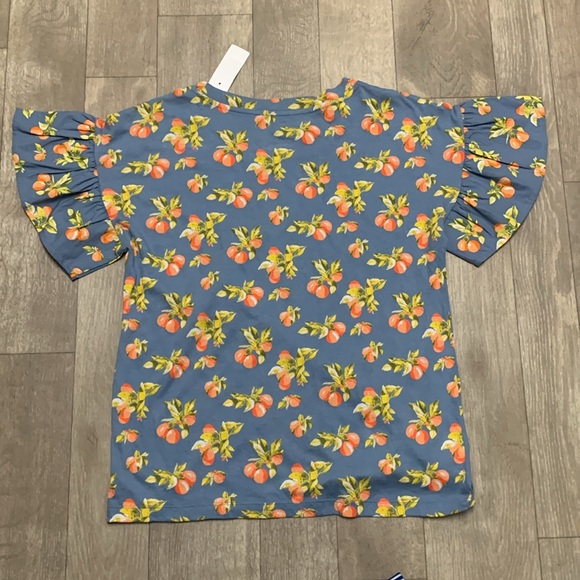 NWT LOFT Orange Harvest Floral Flutter Short Sleeve Shirt - Picture 2 of 5